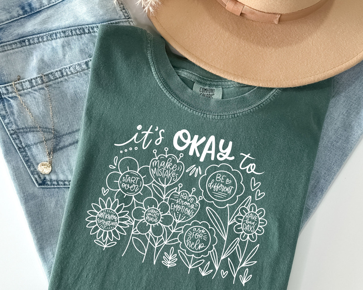 It’s Okay Wildflower Tee – Blue Spruce