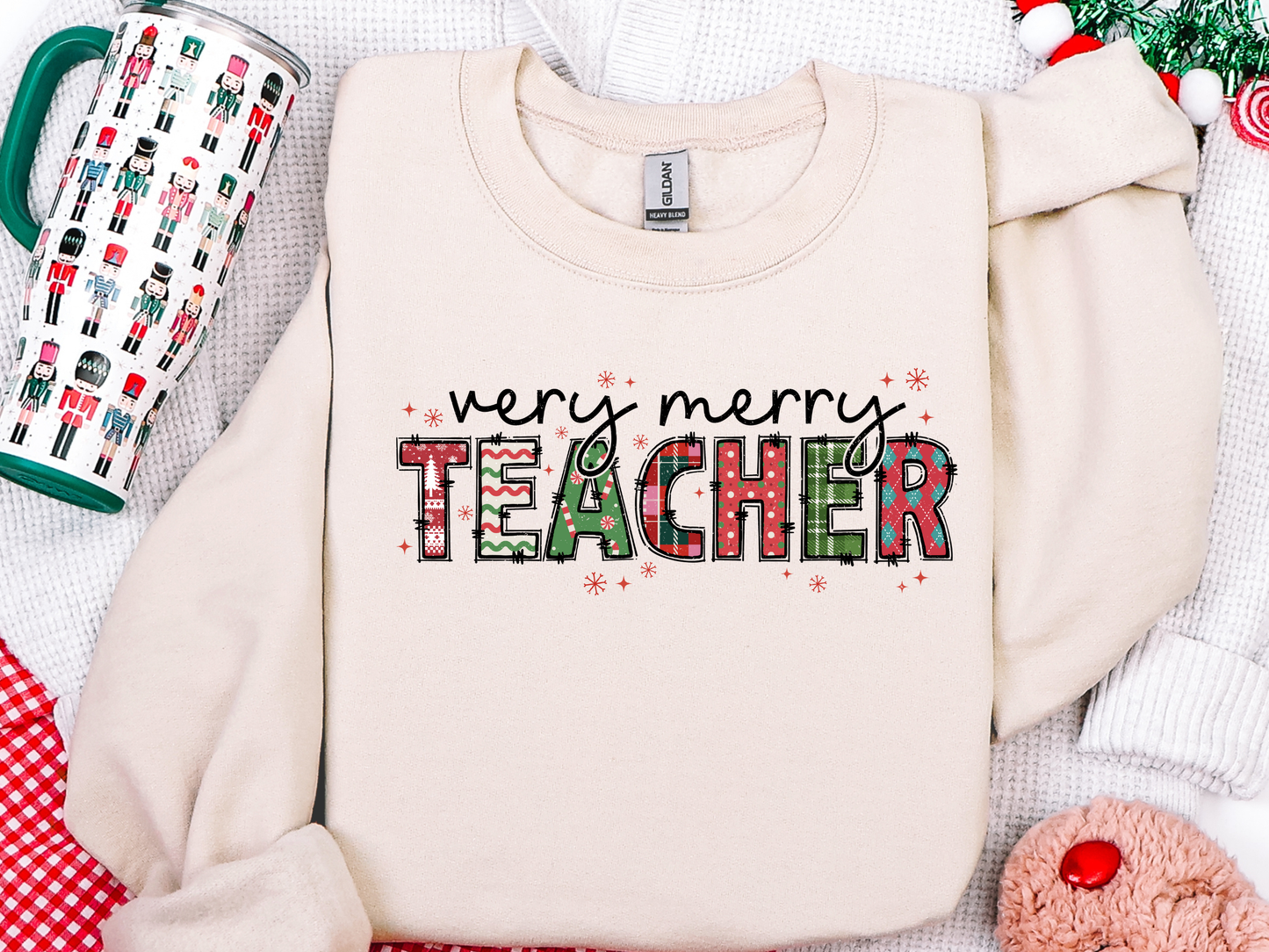 Very Merry Teacher Crewneck 🍎🎄✨