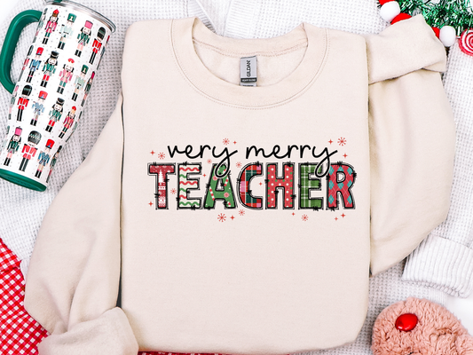 Very Merry Teacher Crewneck 🍎🎄✨