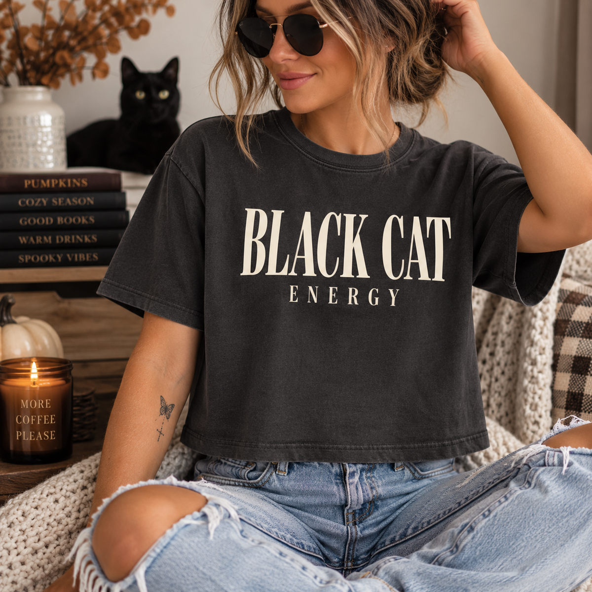 Black Cat Energy Boxy Tee