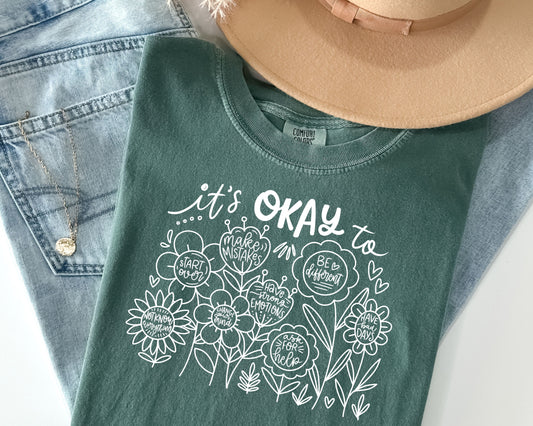 It’s Okay Wildflower Tee – Blue Spruce