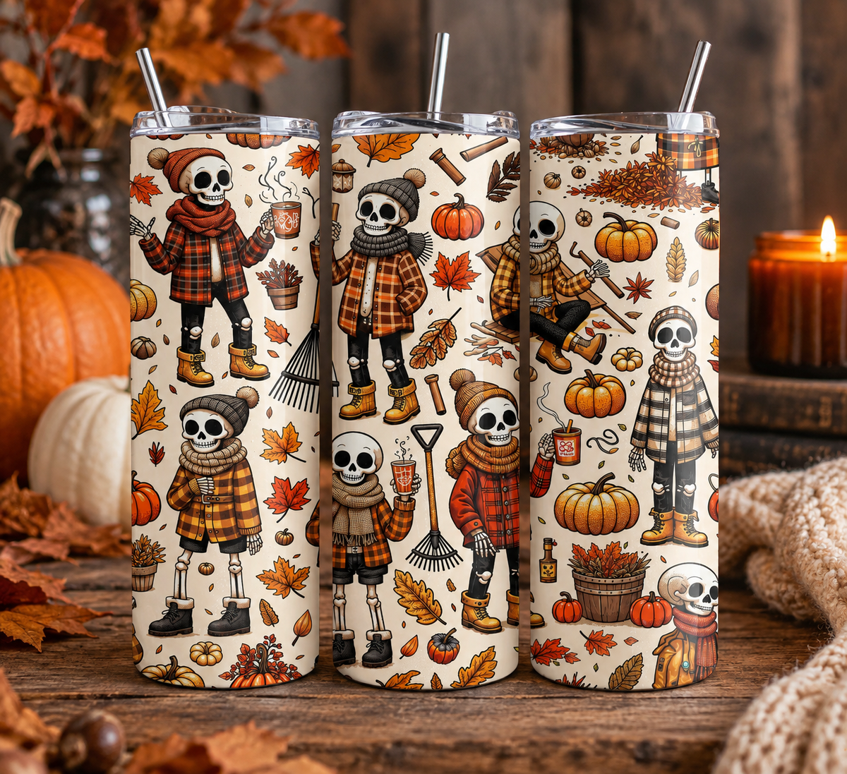 Cozy Skeletons Fall Tumbler 💀🍂