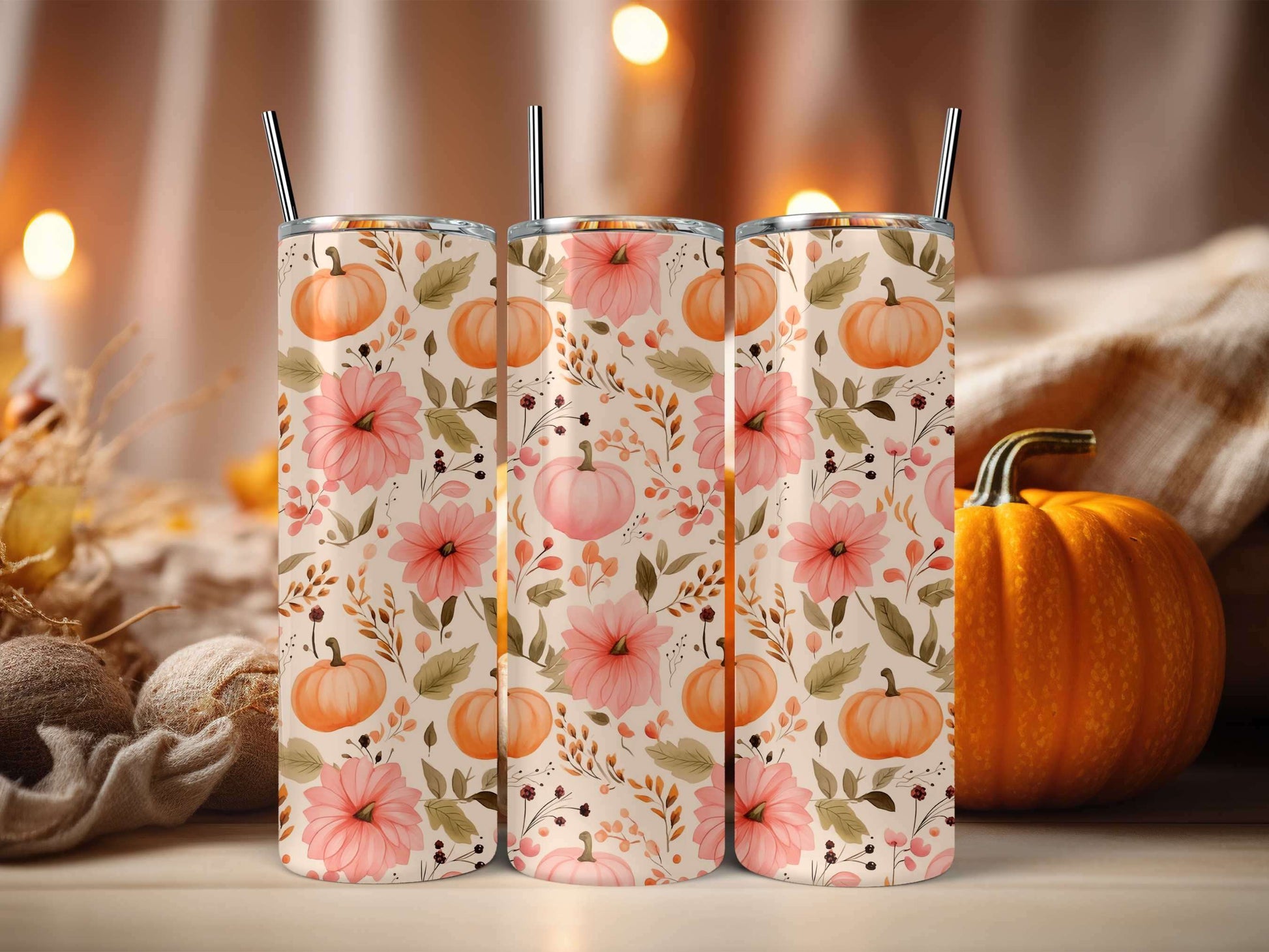 Floral Pumpkin Tumbler image 0